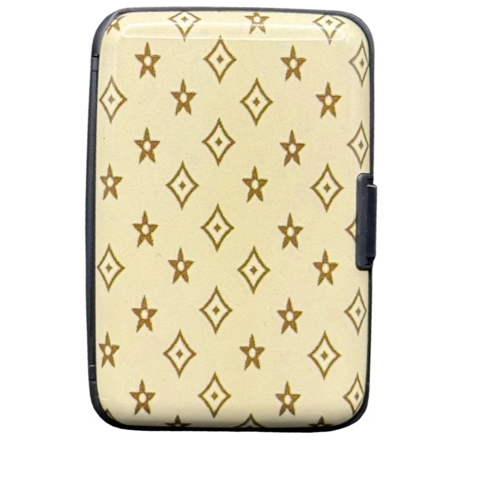 Hard Shell Accordion Card Wallet Cream Tan Star‎ Diamond Print Case